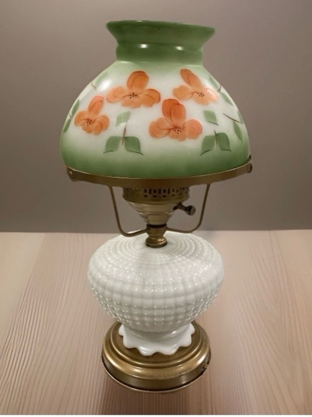Vintage Gone With The Wind Hurricane Lamp Glass Floral shade.